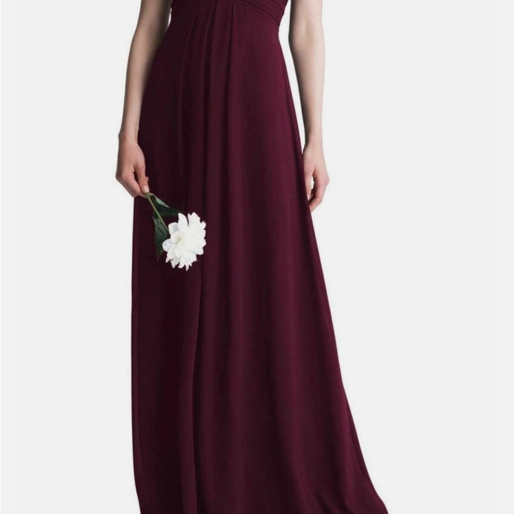 #LEVKOFF Burgundy Chiffon Bridesmaid Dress Size 10 Halter Maxi Formal